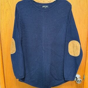 Lety & Me Navy Crewneck Sweater with Tan Elbow Patches - 1X